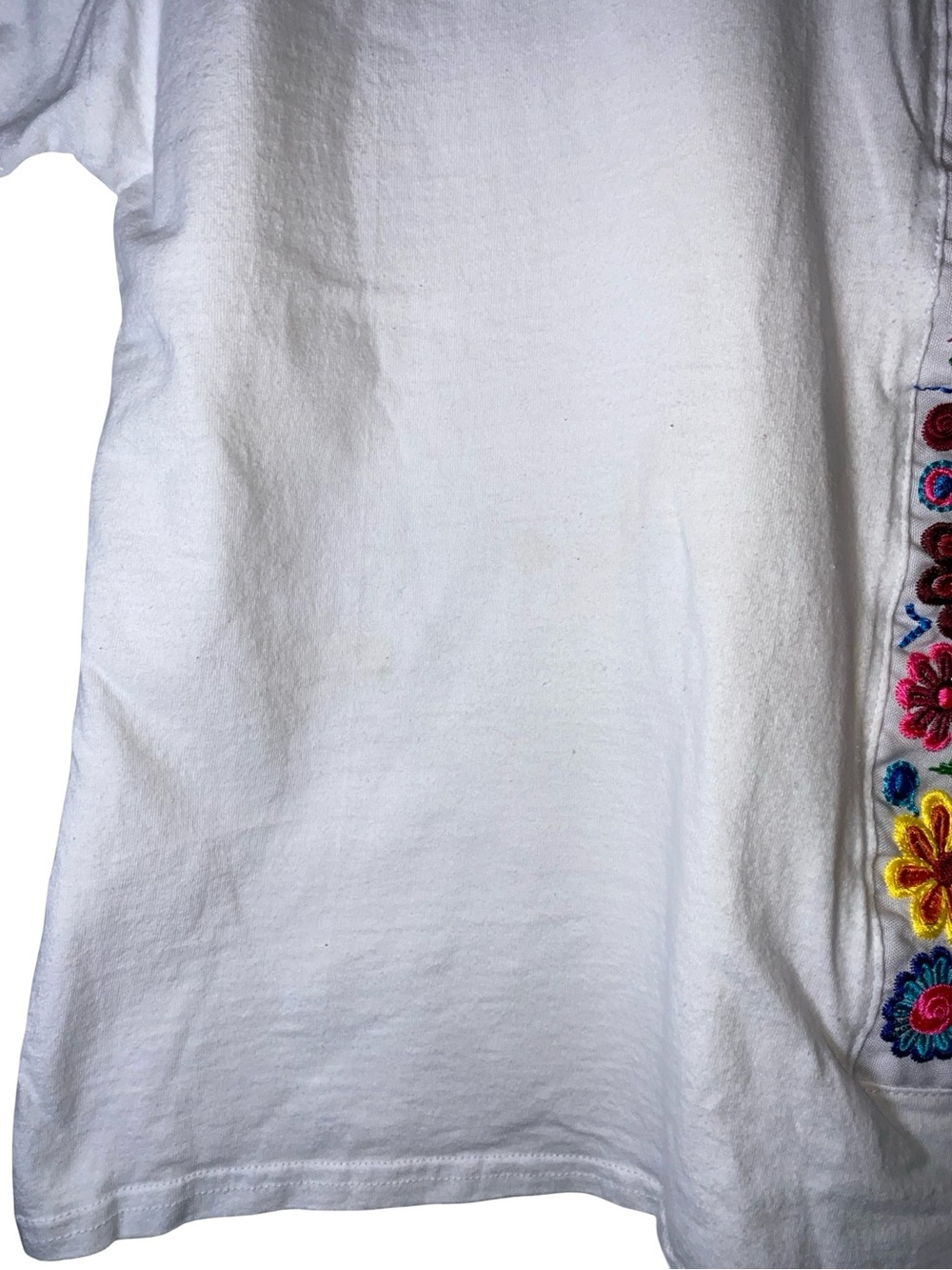 Mexican Embroidered Doll T-Shirt Floral Folk Art Short Sleeve Tee White STAINS - Picture 8 of 8